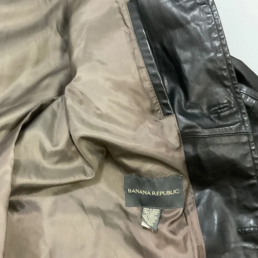 vintage Banana‎ republic men's leather jacket trench coat black Korea retro Y2K